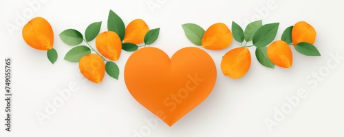 Orange heart isolated on background, flat lay, vecor illustration 