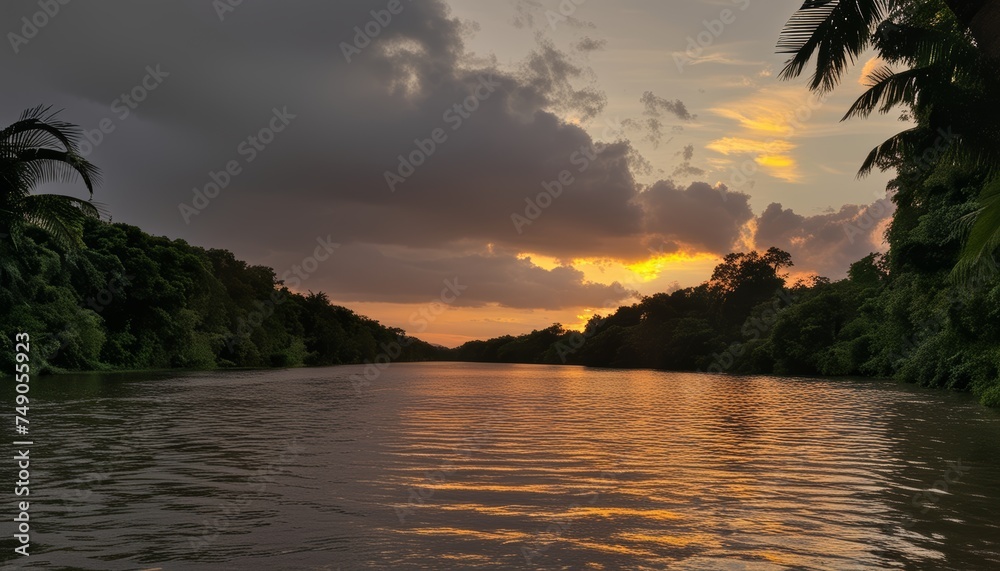  Tranquil sunset on a serene river