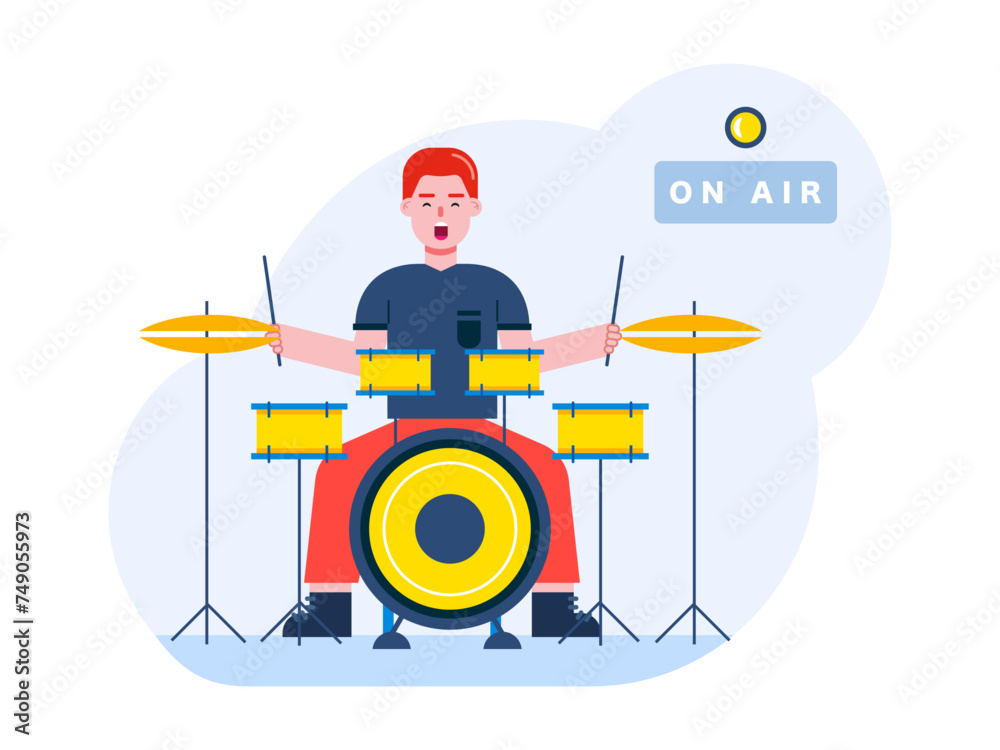 Teenager playing drum. Hobby vector illustration. Teenager playing drum. Hobby vector illustration.