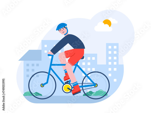 Man is cycling. Hobby vector illustration.