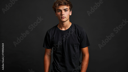 Young Model Shirt Mockup, black t shirt for designs or prints , ai generative, tshirt for design mockups