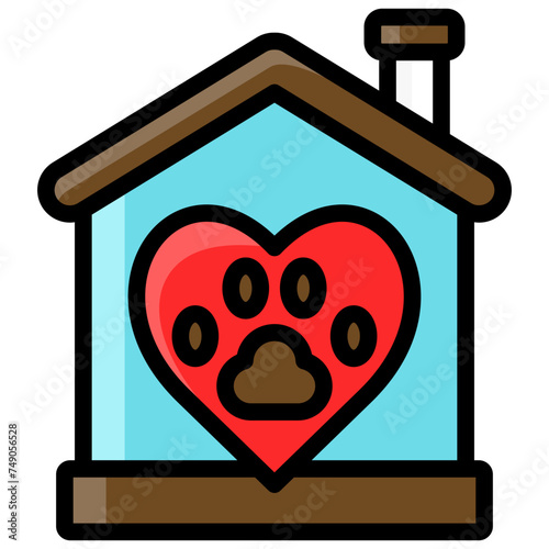 pet shelter icon illustration design with filled outline