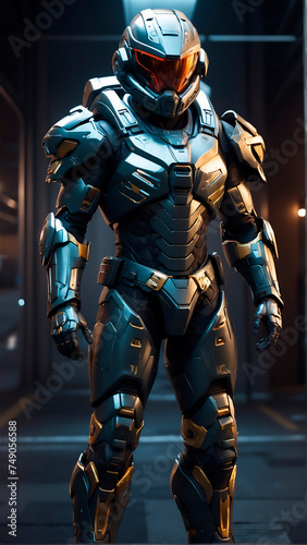 warrior soldier with sci-fi, futuristic and technological combat armor