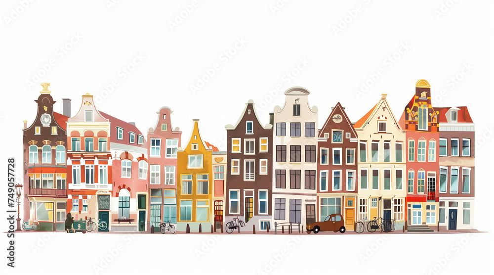 Obraz premium living in Amsterdam, cartoon style, white background