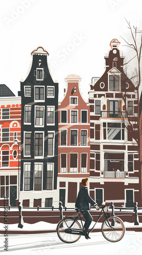 living in Amsterdam, cartoon style, white background