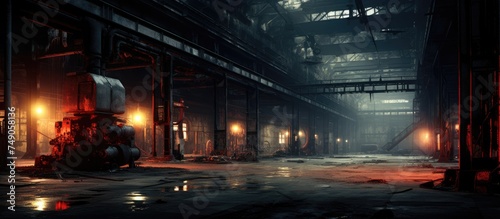 A dimly lit abandoned industrial building with a multitude of windows lining its exterior, allowing light to filter into the empty interior. The space appears desolate yet strangely inviting
