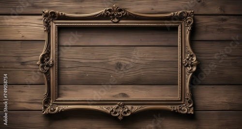  Vintage elegance - A golden frame on a rustic wooden wall