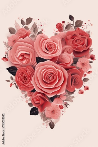 Rose heart isolated on background  flat lay  vecor illustration 