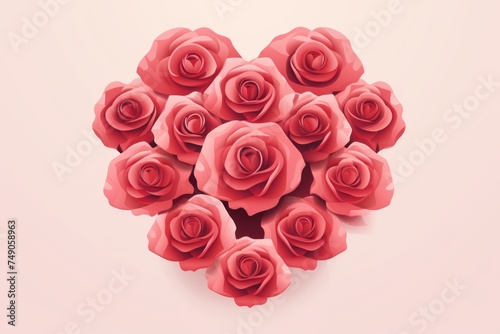 Rose heart isolated on background, flat lay, vecor illustration 