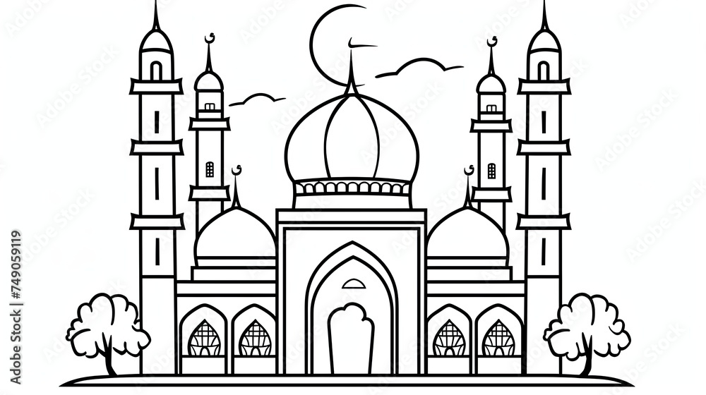 mosque coloring page for muslim kids activity