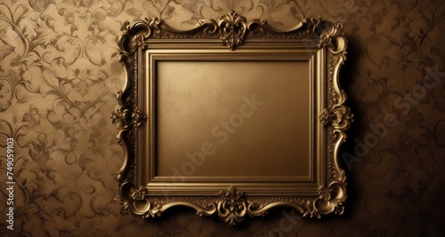  Elegant gold-framed mirror on textured wall © vivekFx