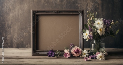  Elegant still life with flowers and frame