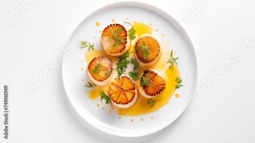 scallops seared in pan served with dressing featuring preserved lemon