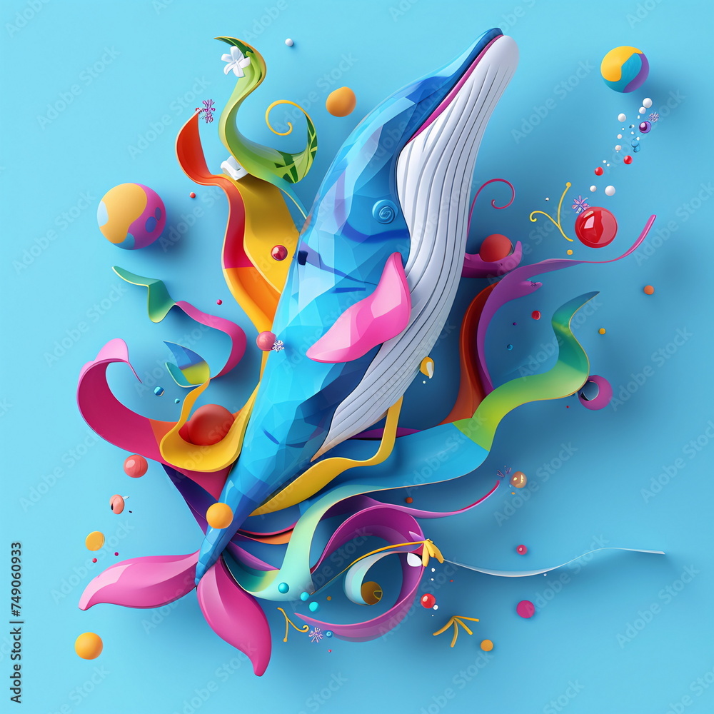 A Playful Dance of Colors and Marine Life Illustrating Ocean’s Beauty with Playful 3D Effect