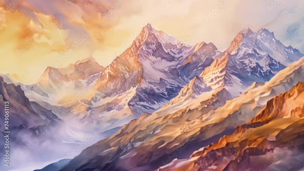 A Painting of a Mountain Range at Sunset A Painting of a Mountain Range at Sunset