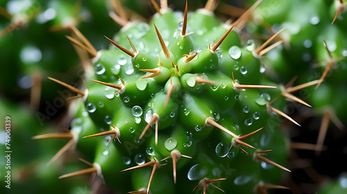 Macro shot of green cactus spines and natural patterns