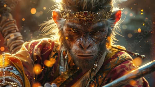 A detailed portrait of a monkey warrior in armor © Vodkaz