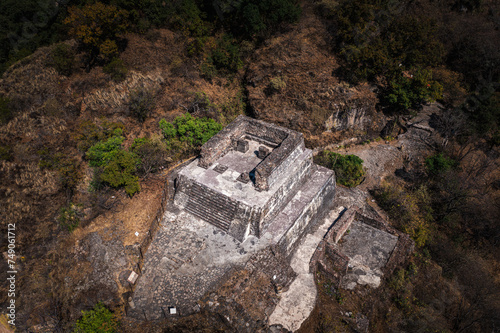 Aerial view of the archaeological zone of the Pyramid of Tepozteco in the Magic Town of Tepoztlan in the state of Morelos. photo