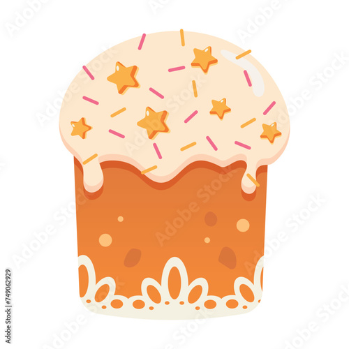 Easter cake,  hand drawn easter cake with 
sprinkles. Happy Easter element for greeting card or banner with hand drawn easter eggs, cake and flowers. Vector flat isolated on white