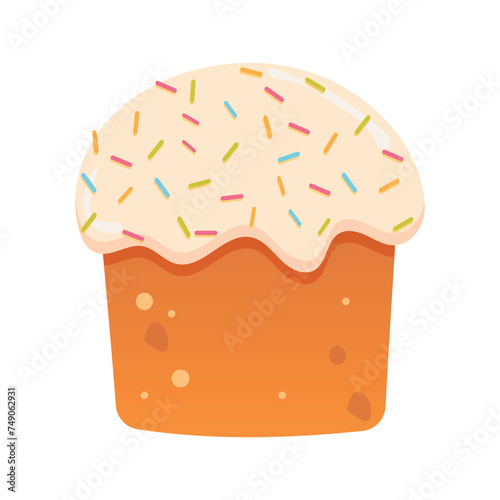 Easter cake,  hand drawn easter cake with eggs. Easter cakes. Happy Easter element for greeting card or banner with hand drawn easter eggs, cake and flowers. Vector flat isolated on white