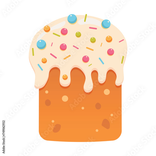Tasty Easter cake,  hand drawn easter cake with 
sprinkles. Happy Easter element for greeting card or banner with hand drawn easter eggs, cake and flowers. Vector flat isolated on white
