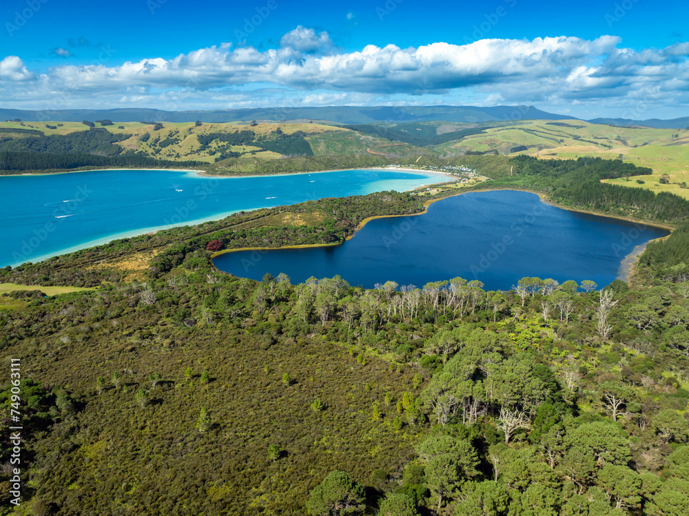 Aerial view of Kai Iwi lakes, Dargaville, Northland, New Zealand