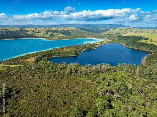 Aerial view of Kai Iwi lakes, Dargaville, Northland, New Zealand