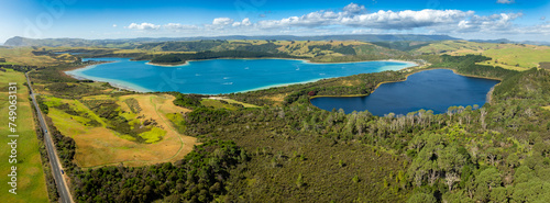Panoramic view of Kai Iwi lakes, Dargaville, Northland, New Zealand