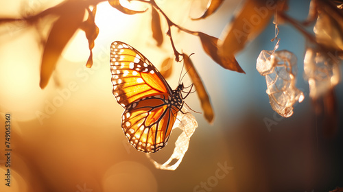 Monarch Butterfly Emergence with Golden Backlight photo