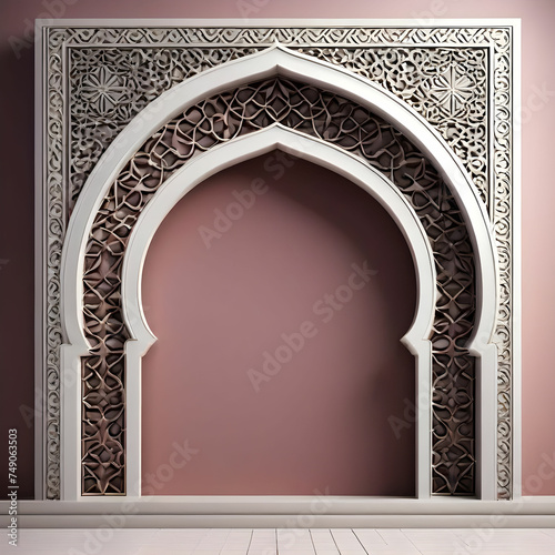 Arabic,Islamic style wall design with arch and arabic pattern.3d rendering