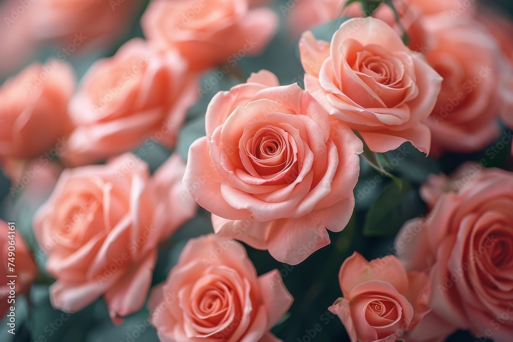 A beautiful cluster of soft pink roses presented in a dreamy, soft focus creating a romantic and delicate feel A beautiful cluster of soft pink roses presented in a dreamy, soft focus creating a romantic and delicate feel