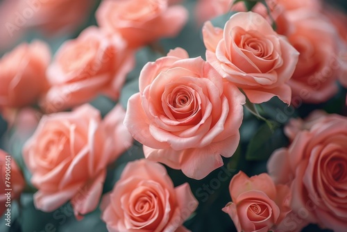 A beautiful cluster of soft pink roses presented in a dreamy  soft focus creating a romantic and delicate feel