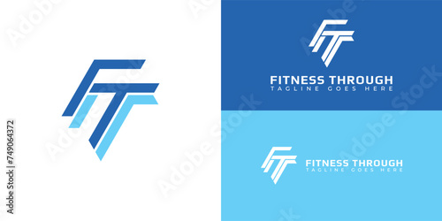 Abstract initial letter FT or TF logo in multiple blue colors isolated in multiple background colors applied for fitness app logo also suitable for the brands or companies have initial name TF or FT. photo
