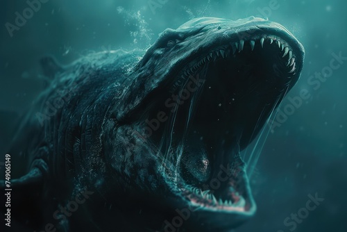 Close up of a minimalist stylized depiction of a deep sea monster s mouth slightly ajar symbolizing danger open depth mystery minimalist the open maw of mystery