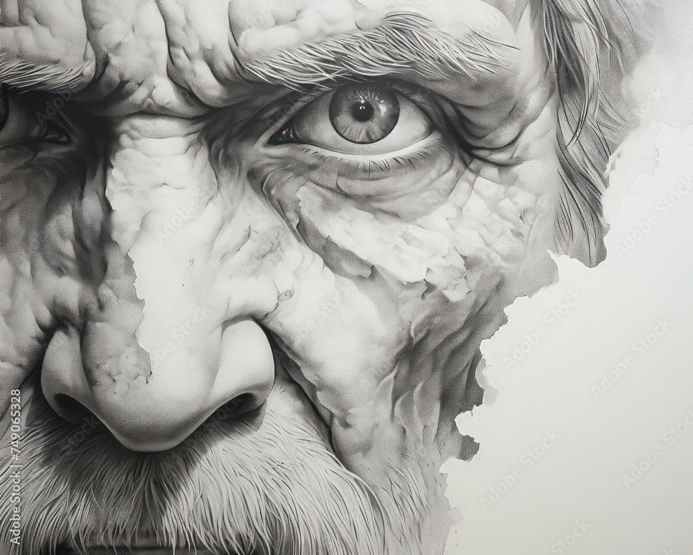 Fototapeta premium Close up of a Zeus statue s eyes cracked but still majestic minimalist pencil sketch capturing the enduring spirit of mythology