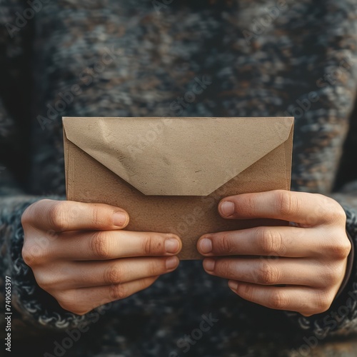 Close up of hands holding a termination letter slightly trembling symbolizing shock end reality grasp minimalist the grip of reality photo