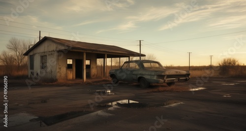  Abandoned beauty - A vintage car and dilapidated building in a deserted lot