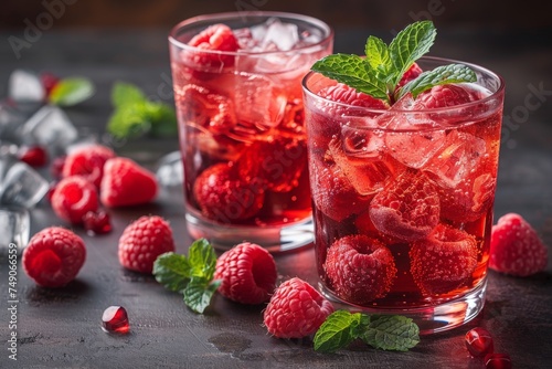 A tastefully presented duo of berry-rich beverages with ice, stirring a sense of indulgence and cool relaxation photo