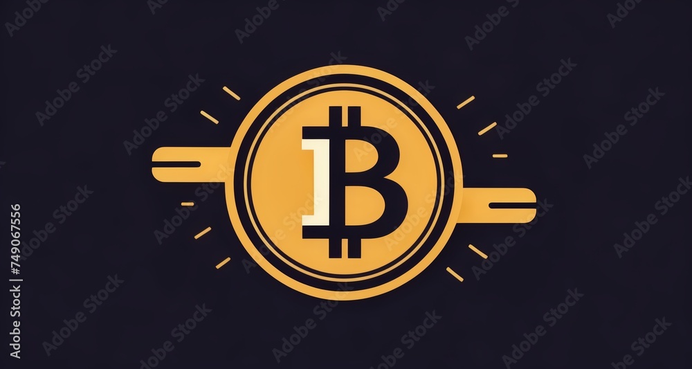  Digital currency symbol, Bitcoin, with a glowing effect - obrazy, fototapety, plakaty 