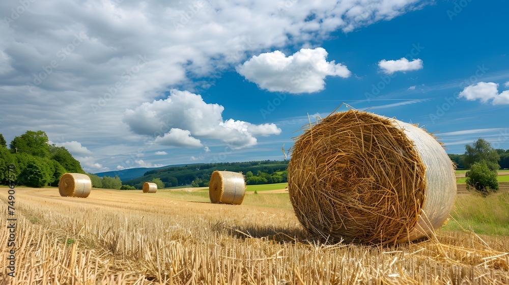 Hay bales in beautiful countryside farm land in sunny day. Hay bales in beautiful countryside farm land in sunny day.