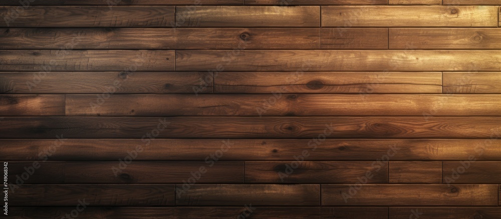 A wooden wall with multiple planks is shown, with a classic clock ...