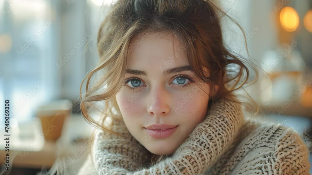 A woman in a cafe enjoying a moment of relaxation as she sips a frothy cappuccino. A woman in a cafe enjoying a moment of relaxation as she sips a frothy cappuccino.