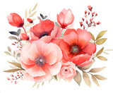 transparent png bouquet of flowers in pinks and reds watercolor