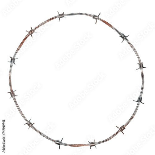Wreath made of rusty barbed wire isolated on a transparent background. 3D render.