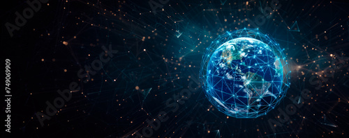 Earth Technology Grid in Space representing World Network, Cryptocurrency, Blockchain, and IoT Telecommunication Technology