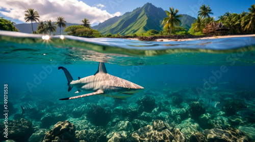 Encounters in Paradise: Diving into Bora Bora's Turquoise Waters with Sharks. © Mr. Bolota