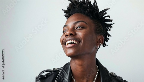 Portrait of a non-binary person, happy, portrait of a smiling young non binary person, portrait of young woman