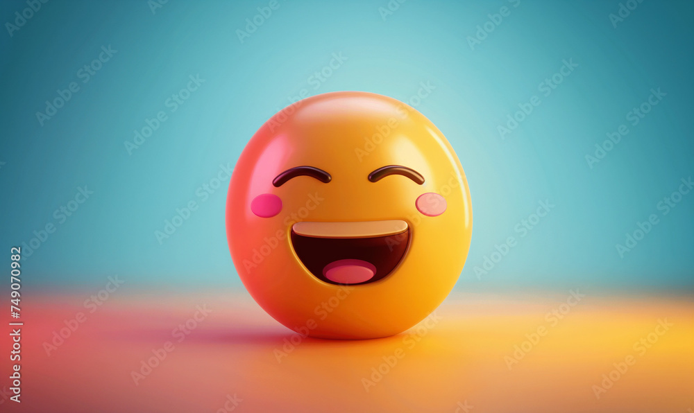 Joyful Laughing Emoji Ball on Warm Orange Background - World Laughter Day Concept Joyful Laughing Emoji Ball on Warm Orange Background - World Laughter Day Concept