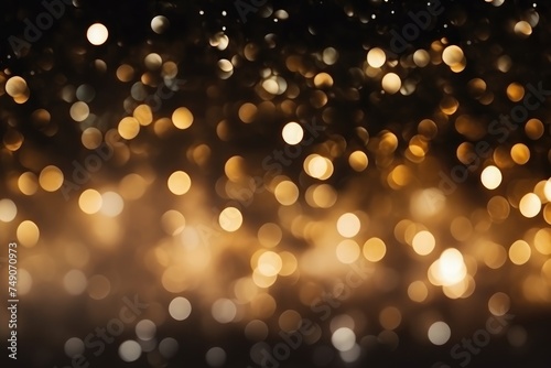 A mesmerizing array of warm golden bokeh lights creating an abstract and festive atmosphere against a dark background. Warm Golden Bokeh Lights on Black