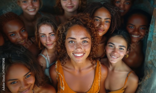 A warm, vibrant image featuring a diverse group of smiling women, likely usable for themes like International Women's Day or cultural celebrations.